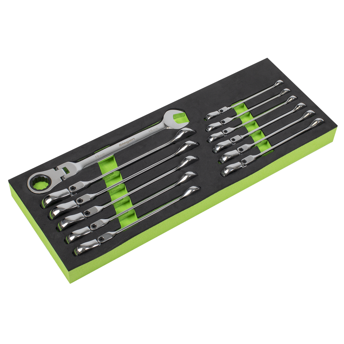 Sealey Flexi Head Ratchet Metric Combi Spanner Set 12 Pieces Silver S0635