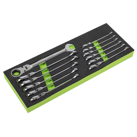 Sealey Flexi Head Ratchet Metric Combi Spanner Set 12 Pieces Silver S0635