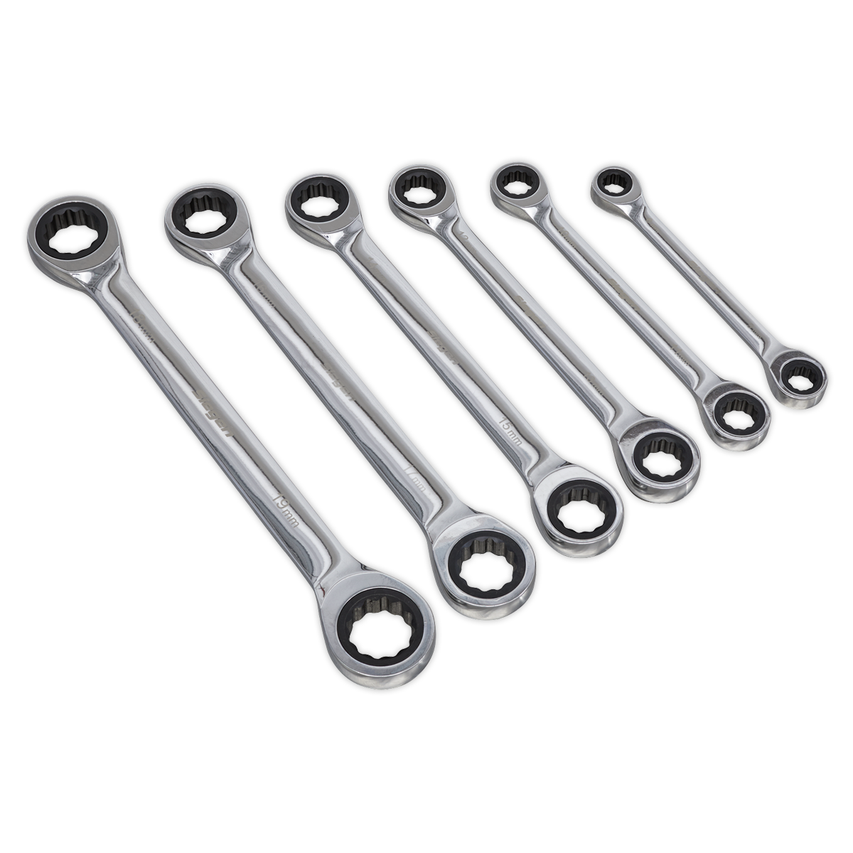 Sealey Double End Ratchet Ring Spanner Set 72 Teeth 6 Pieces Metric S0636