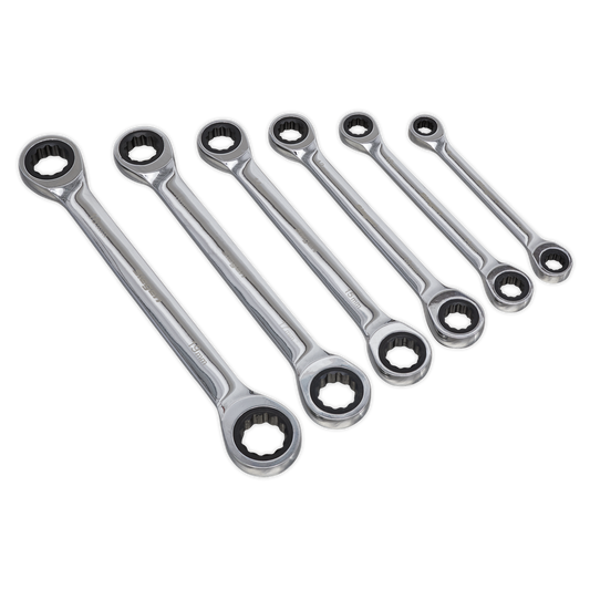 Sealey Double End Ratchet Ring Spanner Set 72 Teeth 6 Pieces Metric S0636
