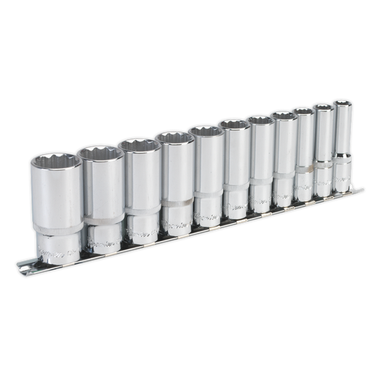 Sealey Socket Set 11pc 3/8" Square Drive 12 Point Deep WallDrive Imperial AK2673