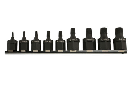 LASER 5967 9-Piece Screw Extractor Set 3/8" & 1/2" Drive Alloy Steel Kit