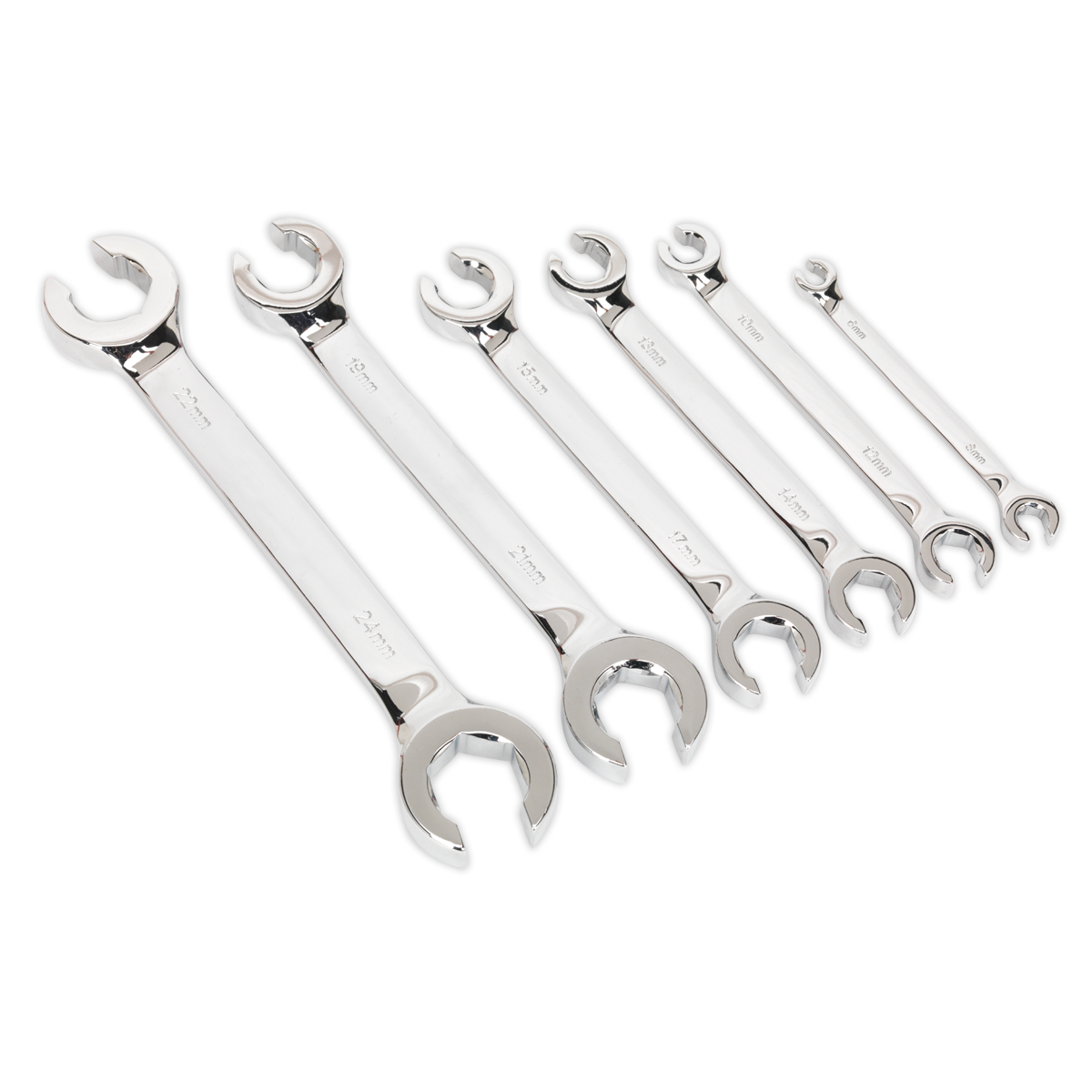 Sealey Flare Nut Spanner Set Fully Hardened & Tempered 6 Pieces Metric S0767