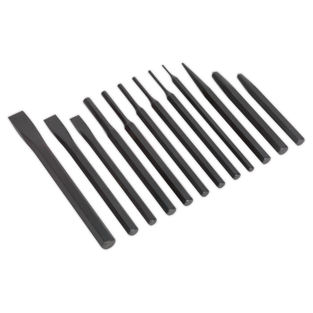 Sealey Punch & Chisel Set Hardened Tempered Chrome Vanadium Steel 12 Pcs S0802