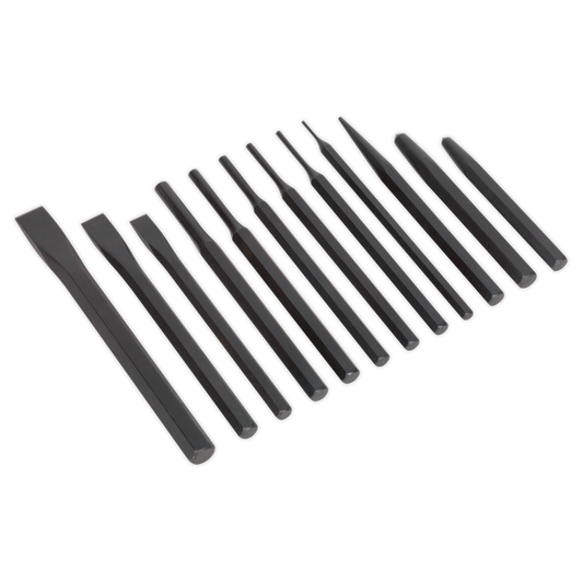 Sealey Punch & Chisel Set Hardened Tempered Chrome Vanadium Steel 12 Pcs S0802