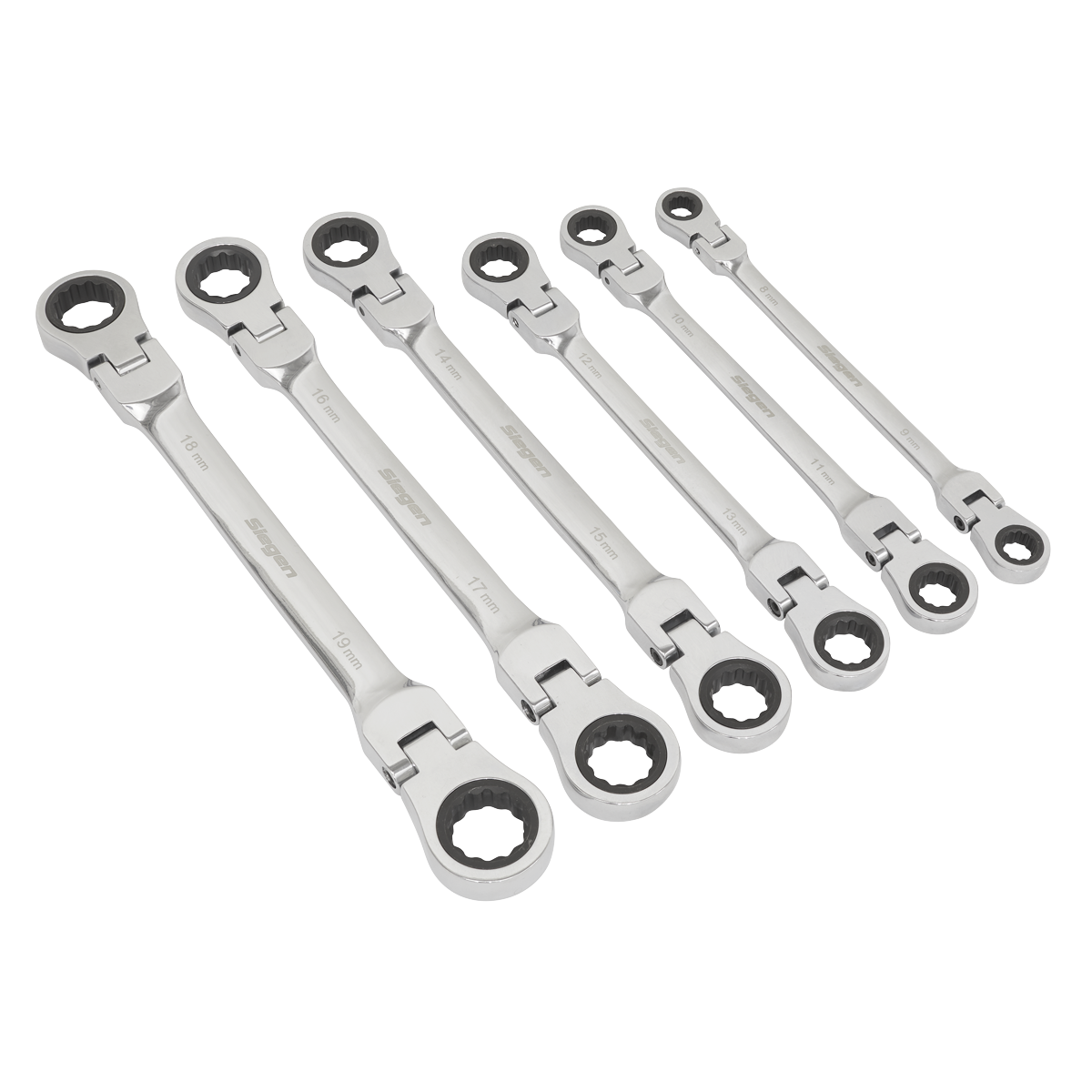 Sealey Flexi-Head Double End Ratchet Ring Spanner Set 6 Pieces Metric S0806