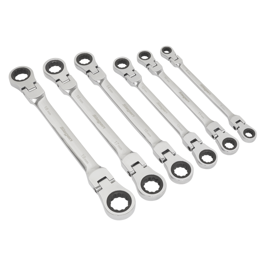 Sealey Flexi-Head Double End Ratchet Ring Spanner Set 6 Pieces Metric S0806