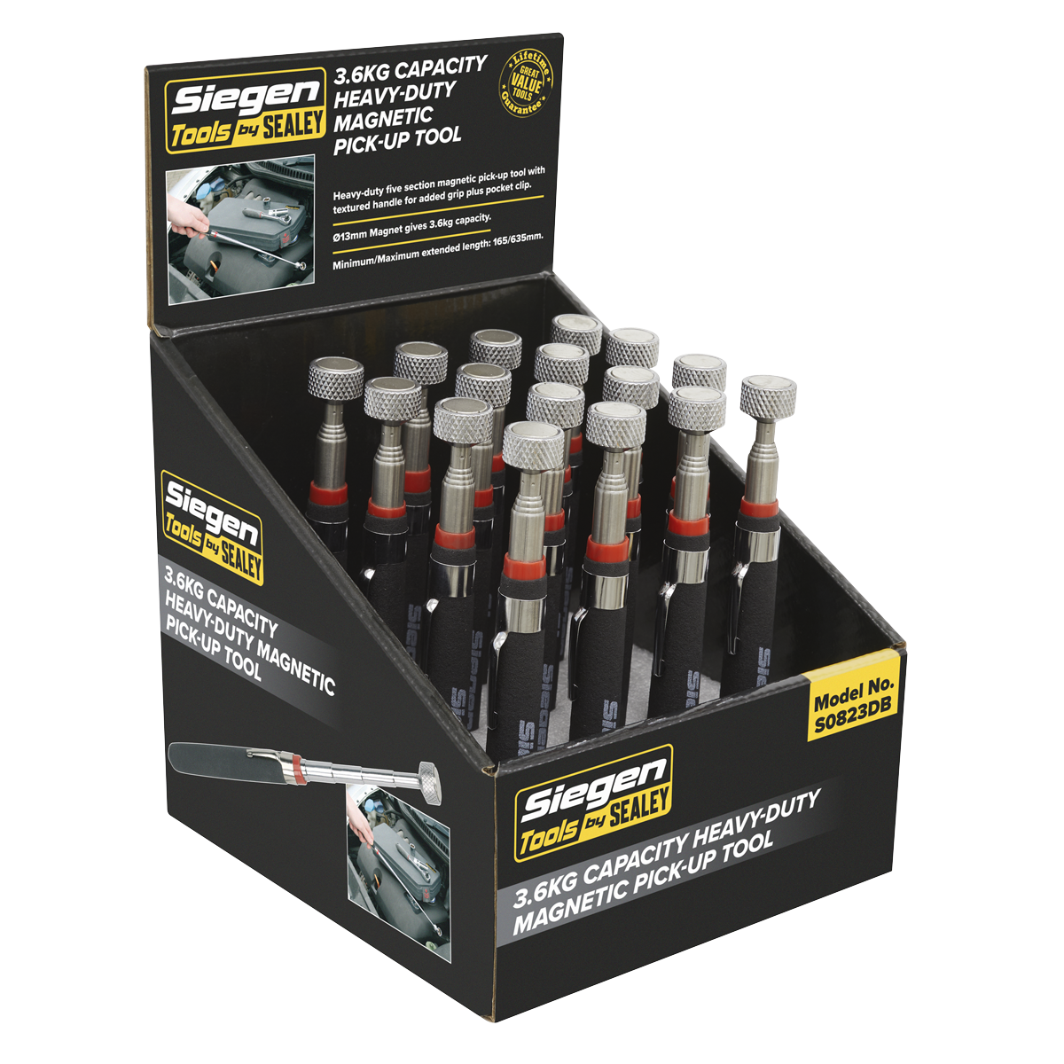 Sealey Heavy Duty Magnetic Pick-Up Tool 3.6kg Capacity Display Box of 16 S0823DB