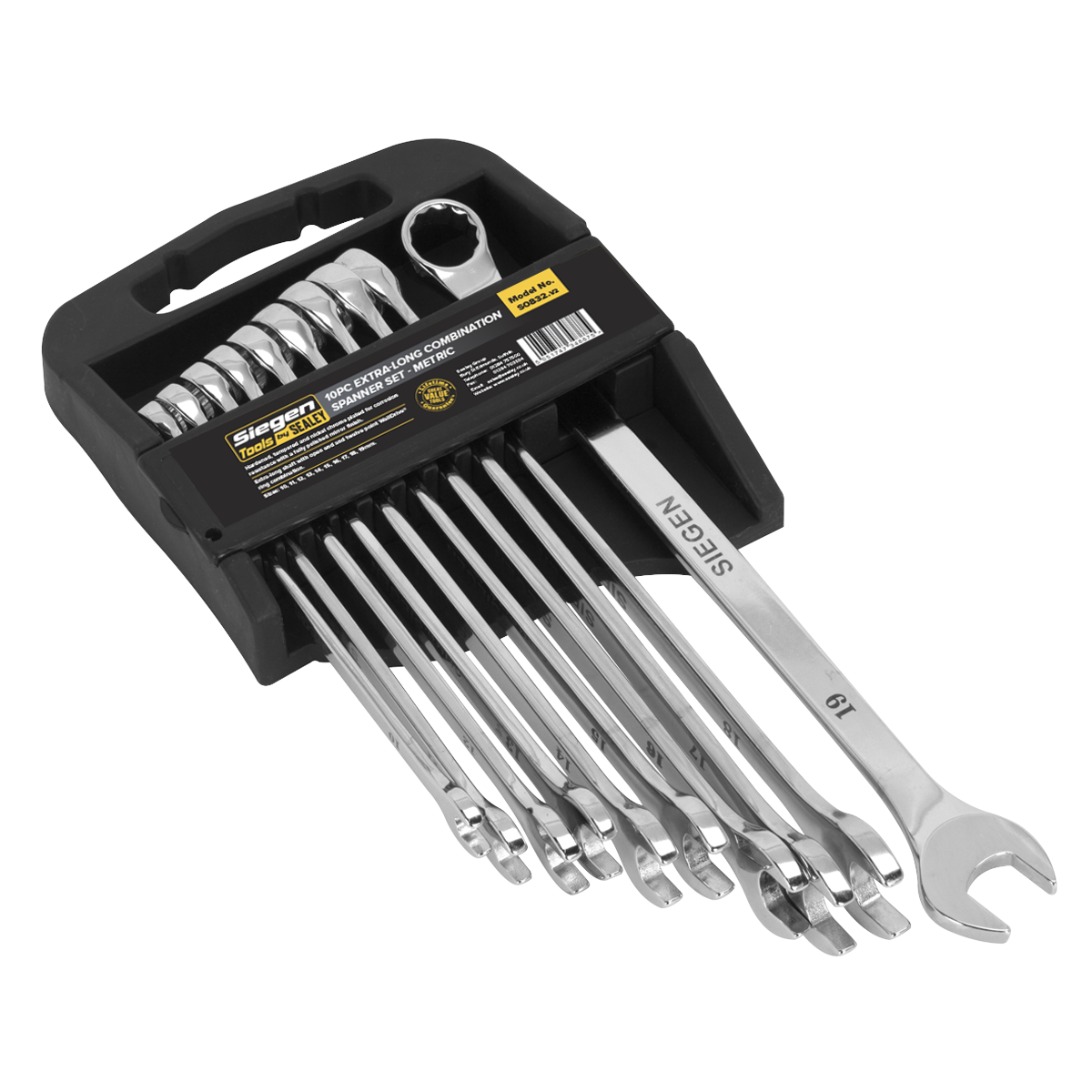Sealey Combi Spanner Set 10 Pieces Extra-Long Metric Chrome Vanadium Steel S0832