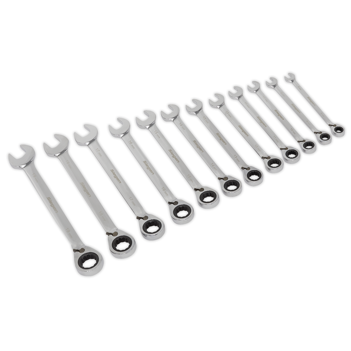 Sealey Reversible Ratchet Combination Spanner Set 72 Teeth 12 Pcs Metric S0840
