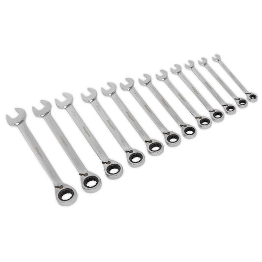 Sealey Reversible Ratchet Combination Spanner Set 72 Teeth 12 Pcs Metric S0840