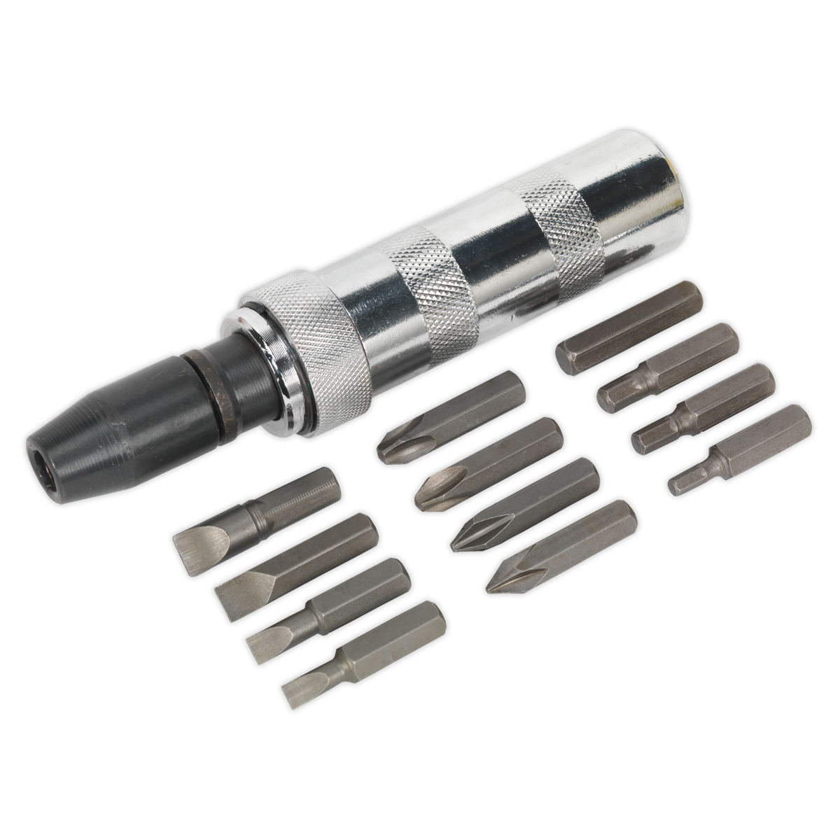 Sealey 15 Pieces Impact Driver Set With Chrome Vanadium Steel Bits Silver S0844