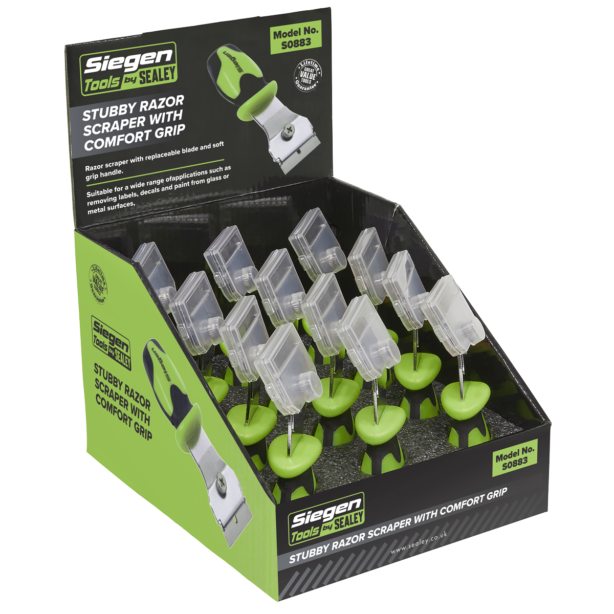 Sealey Stubby Scraper Labels Decals Paint Remover Display Box of 12 Pieces S0883