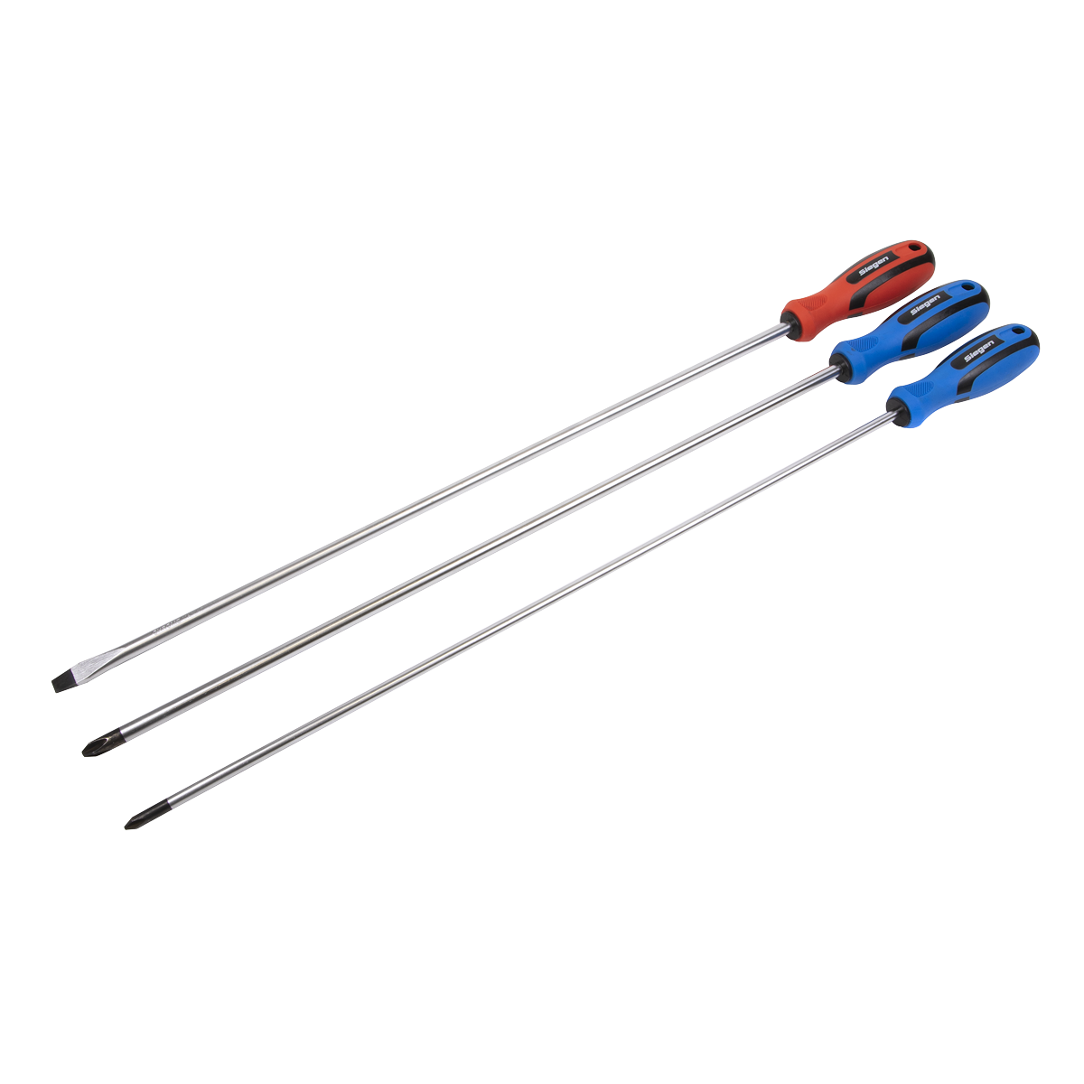 Sealey Extra-Long Screwdriver Set 3 Pieces Chrome Vanadium Steel Shafts S0895