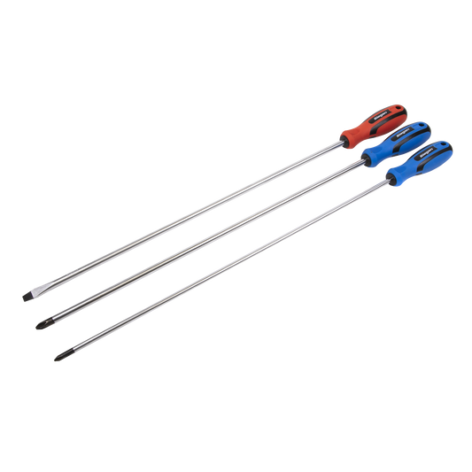 Sealey Extra-Long Screwdriver Set 3 Pieces Chrome Vanadium Steel Shafts S0895