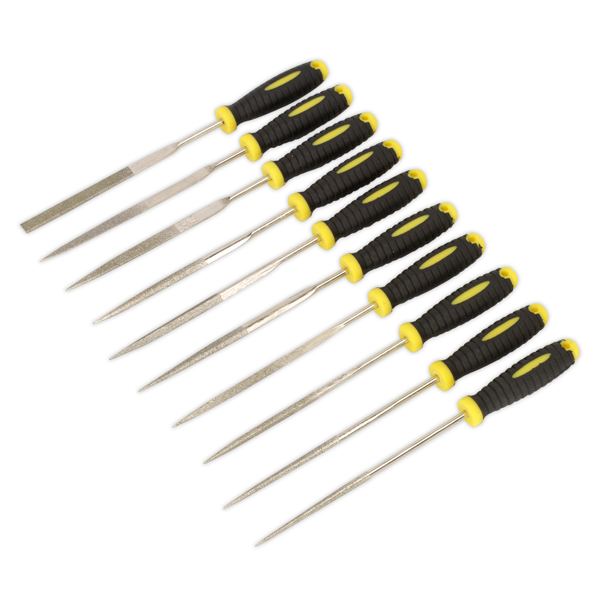 Sealey 10 Piece 100mm Diamond Needle File Set With Soft Grip Handles S0896