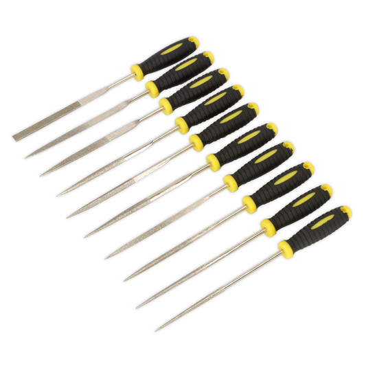 Sealey 10 Piece 100mm Diamond Needle File Set With Soft Grip Handles S0896