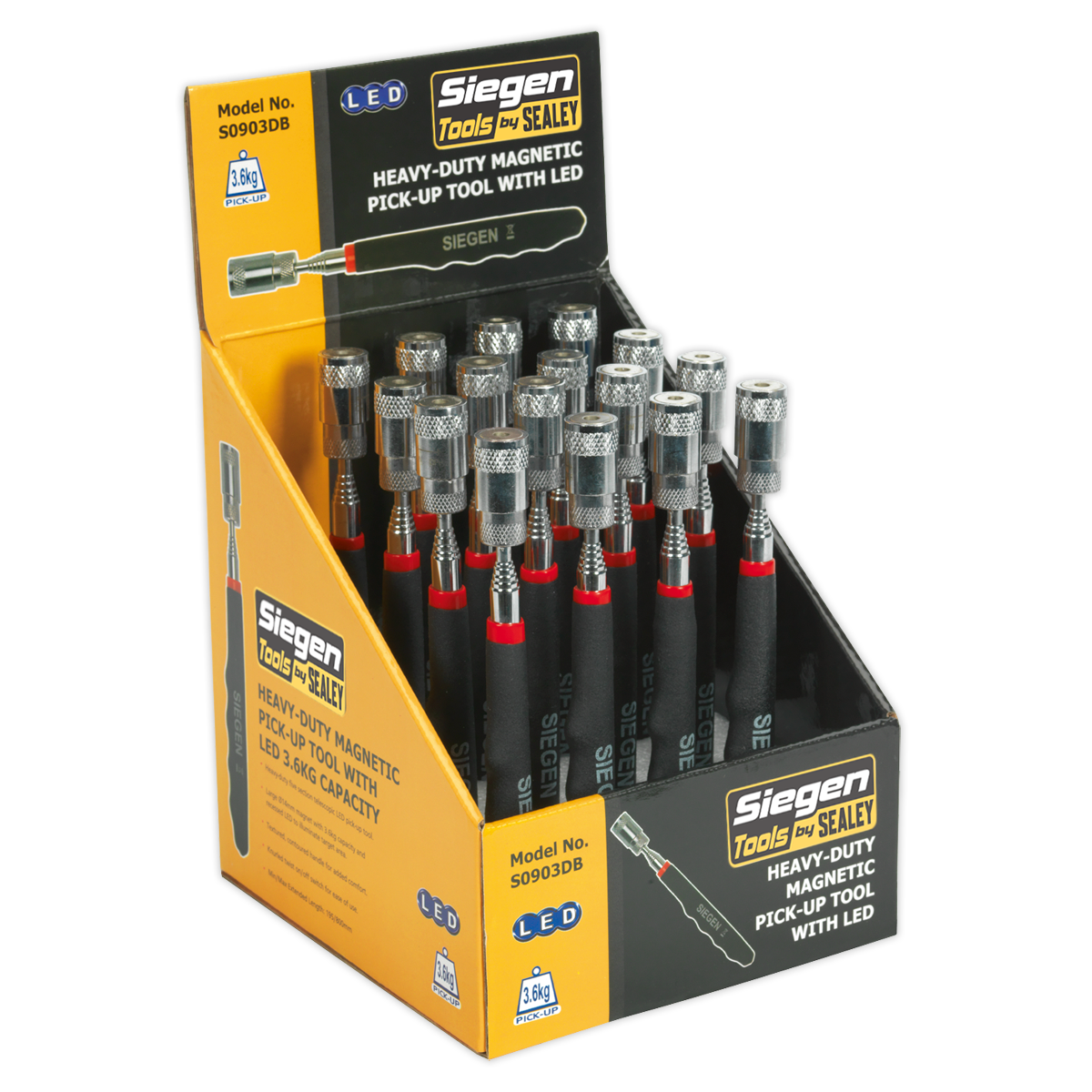 Sealey Heavy Duty Magnetic Pick-Up Tool With LED 3.6kg Capacity x 16 S0903DB