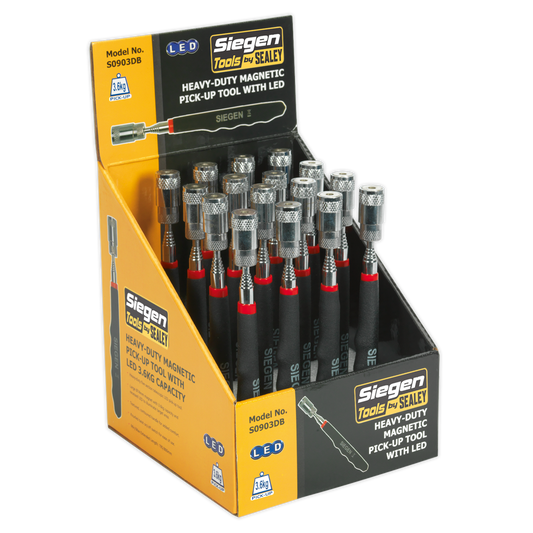 Sealey Heavy Duty Magnetic Pick-Up Tool With LED 3.6kg Capacity x 16 S0903DB