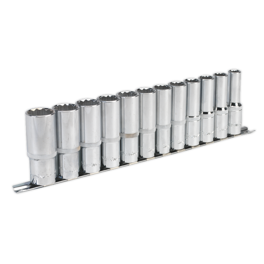 Sealey Socket Set 12 Pcs 1/2" Square Drive 12 Point Deep WallDrive Metric AK2685