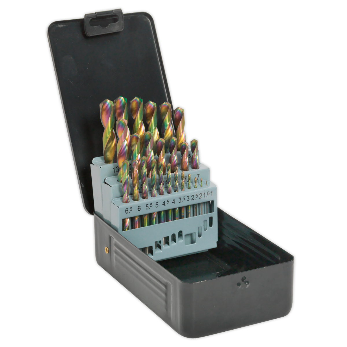 Sealey HSS Drill Bit Set 25 Pieces Titanium Coated DIN 338 - Metric S0938