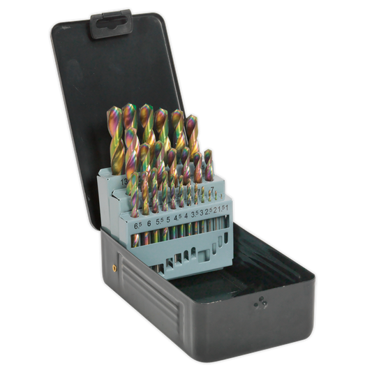 Sealey HSS Drill Bit Set 25 Pieces Titanium Coated DIN 338 - Metric S0938