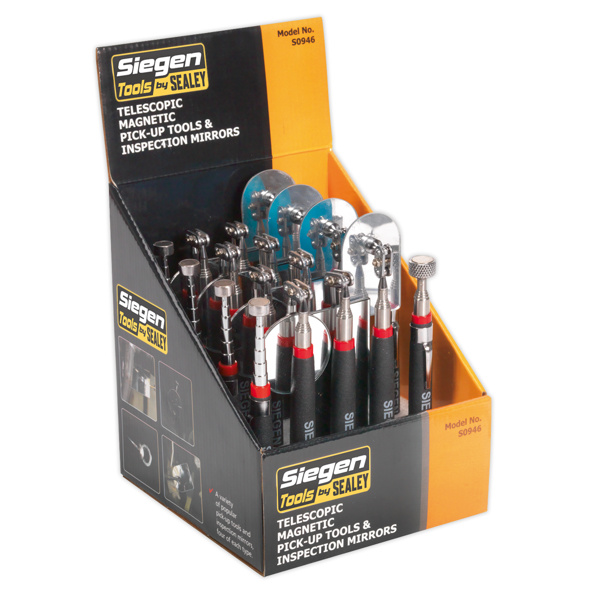 Sealey Telescopic Magnetic Pick-Up Tools & Inspection Mirrors - Box of 20 S0946