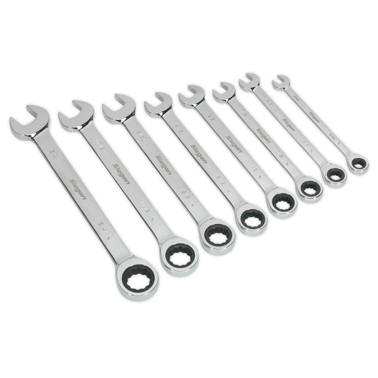 Sealey Combination Ratchet Spanner Set 8Pc Imperial Chrome Vanadium Steel S0984