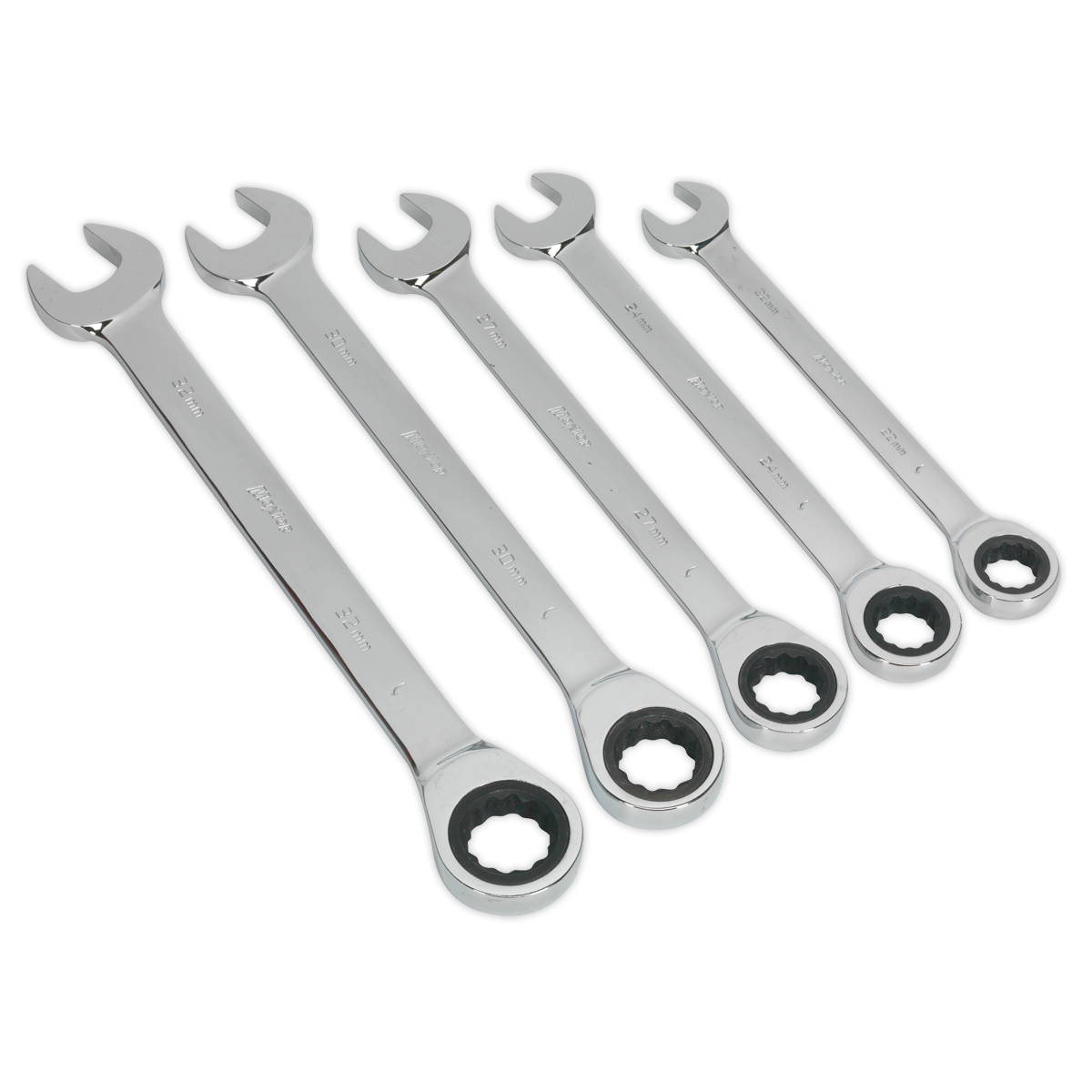 Sealey Combination Ratchet Spanner Set Chrome Vanadium Steel 5pc Metric S0985