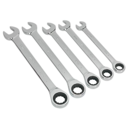 Sealey Combination Ratchet Spanner Set Chrome Vanadium Steel 5pc Metric S0985
