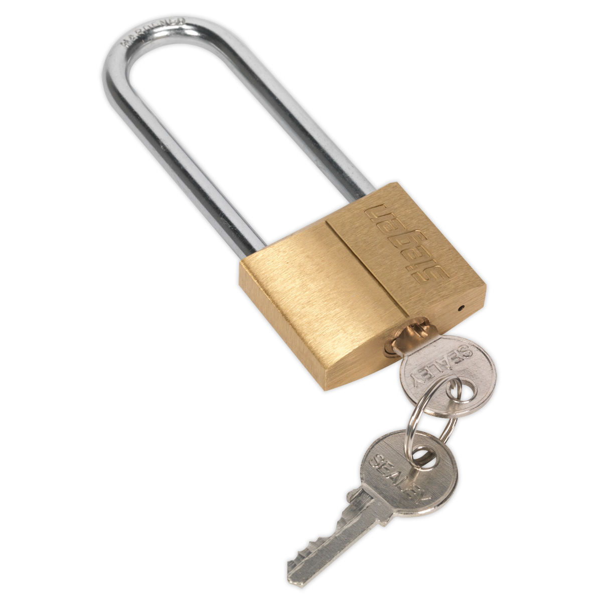 Sealey 40mm Long Shackle Brass Body Padlock With Brass Cylinder Three Keys S0989