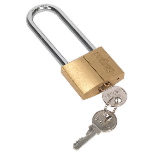 Sealey 40mm Long Shackle Brass Body Padlock With Brass Cylinder Three Keys S0989