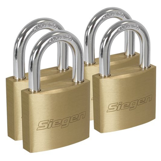 Sealey Brass Body Padlock With Brass Cylinder Keyed Alike Pack of 4 Pieces S0992