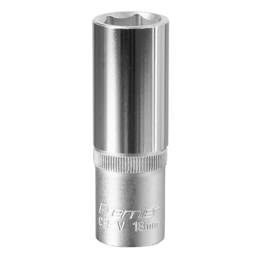 Sealey WallDrive Socket 18mm Deep 1/2" Square Drive Chrome Vanadium Steel S1218D