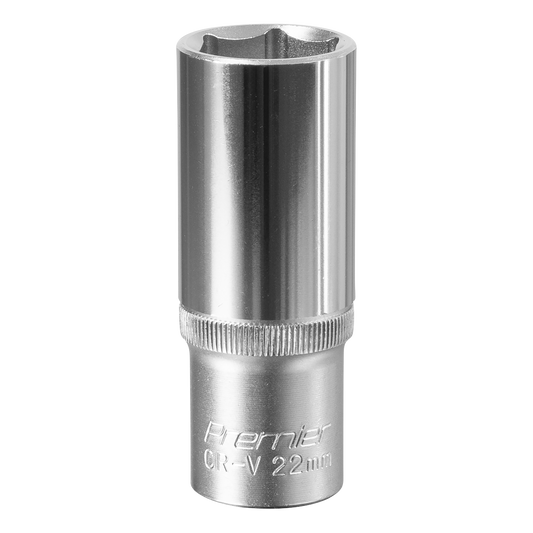 Sealey WallDrive Socket 22mm Deep 1/2" Square Drive Chrome Vanadium Steel S1222D