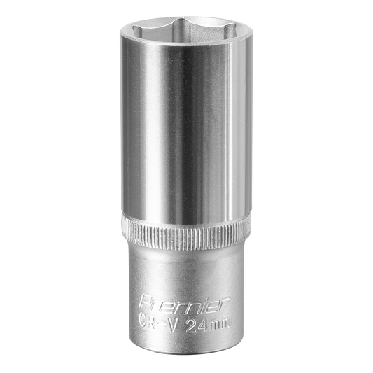 Sealey WallDrive Socket 24mm Deep 1/2" Square Drive Chrome Vanadium Steel S1224D
