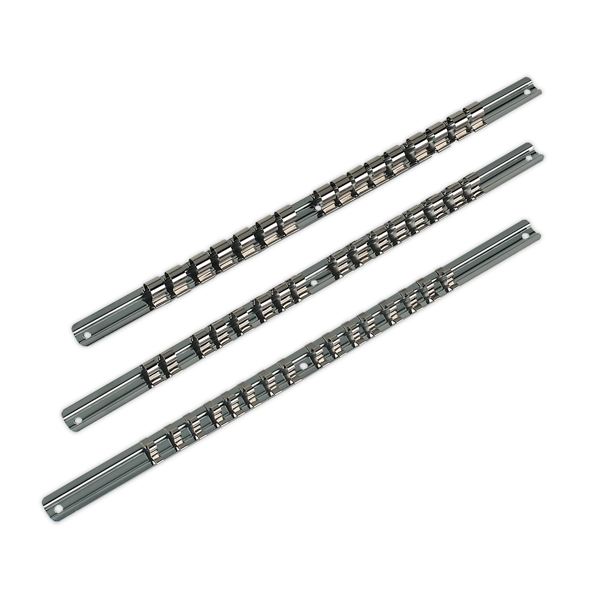 Sealey Socket Retaining Rail Set 3 Pieces 1/4" 3/8" & 1/2" Square Drive AK270