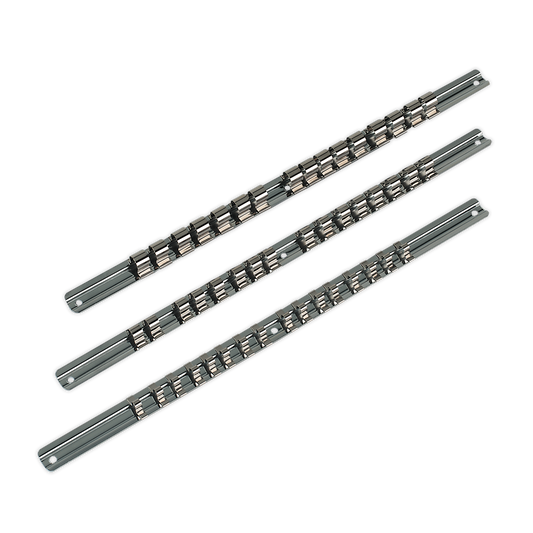 Sealey Socket Retaining Rail Set 3 Pieces 1/4" 3/8" & 1/2" Square Drive AK270