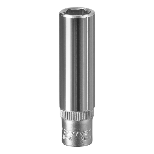 Sealey WallDrive Socket 9mm Deep 1/4" Square Drive Chrome Vanadium Steel S1409D