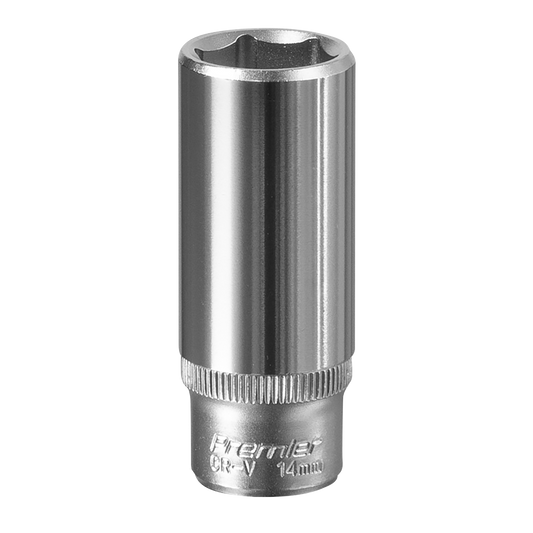 Sealey WallDrive Socket 14mm Deep 1/4" Square Drive Chrome Vanadium Steel S1414D
