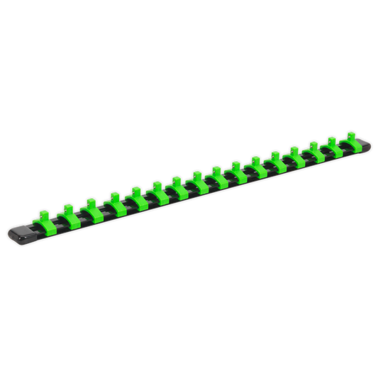 Sealey Socket Retaining Rail With 16 Clips 1/4" Square Drive Green AK27052HV