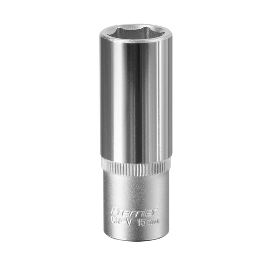 Sealey WallDrive Socket 15mm Deep 3/8" Square Drive Chrome Vanadium Steel S3815D