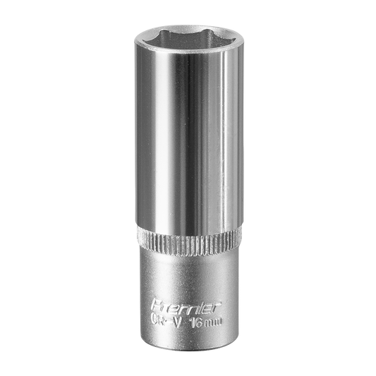 Sealey WallDrive Socket 16mm Deep 3/8" Square Drive Chrome Vanadium Steel S3816D