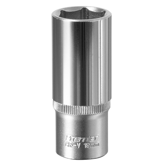 Sealey WallDrive Socket 19mm Deep 3/8" Square Drive Chrome Vanadium Steel S3819D