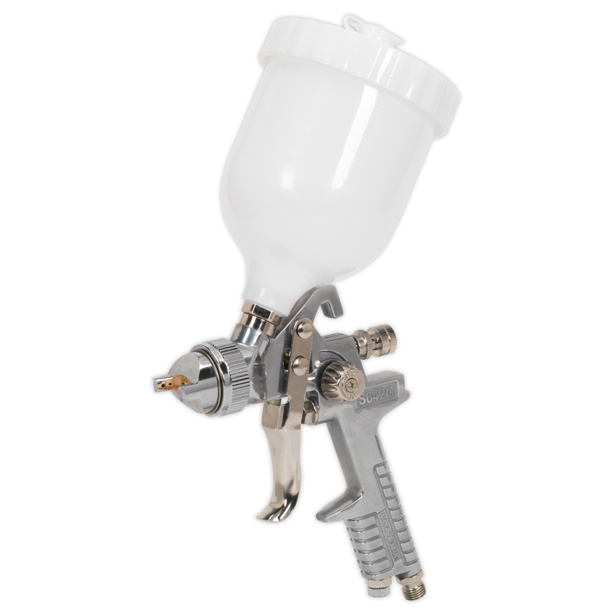 Sealey SGeneral-Purpose Gravity Feed Spray Gun Brass Air Cap 1.8mm Set-Up  S642G