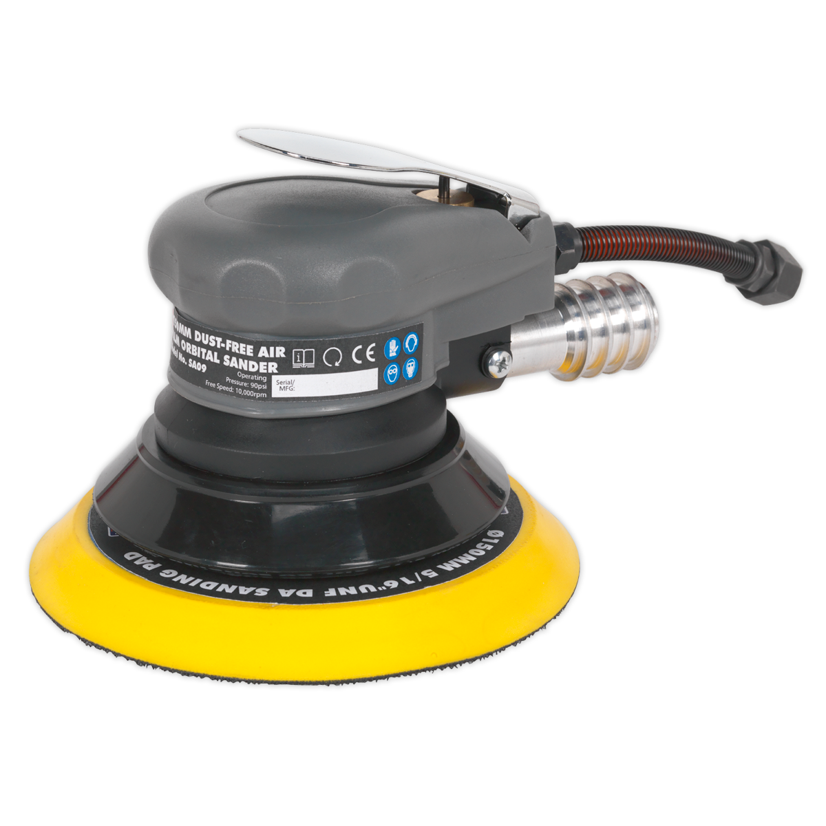 Sealey Ø150mm Dust-Free Air Palm Orbital Sander With Soft Rubber Handgrip SA09