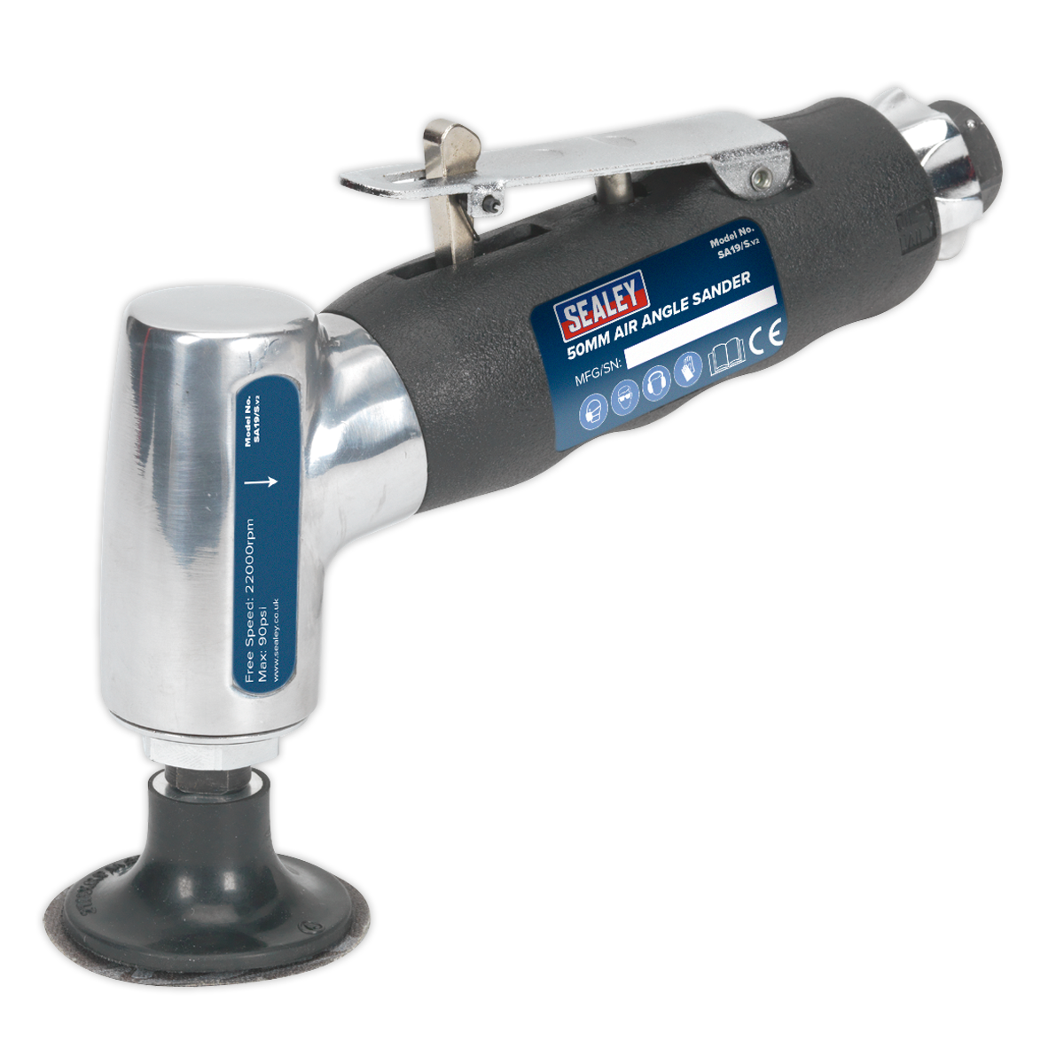 Sealey Air Angle Sander 18000RPM 10CFM 1/4" BSP Inlet Size 90PSI 50mm SA19/S