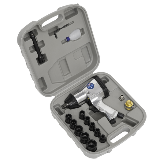 Sealey Air Impact Wrench Kit With Sockets 1/2" Square Drive 7000 RPM SA2/TS