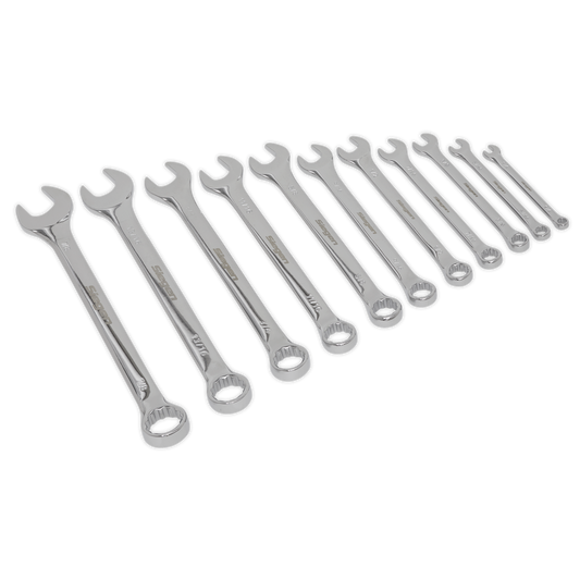 Sealey Combination Spanner Set 11 Pcs Imperial Open End 12-Point WallDrive S0857