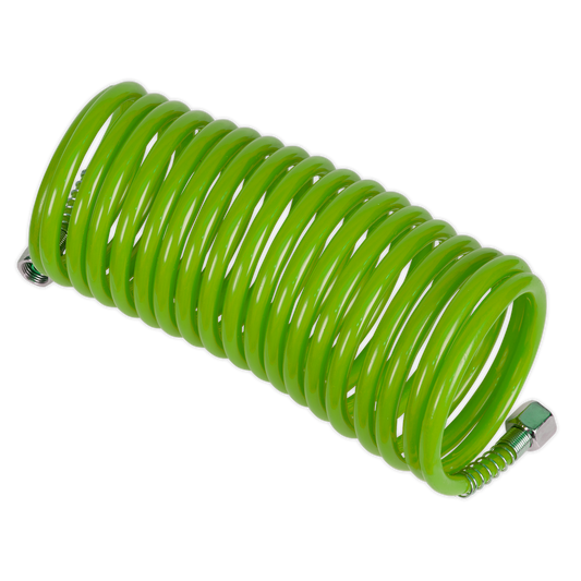 Sealey PE Coiled Air Hose 5m x Ø5mm With 1/4" BSP Unions - Green SA335G